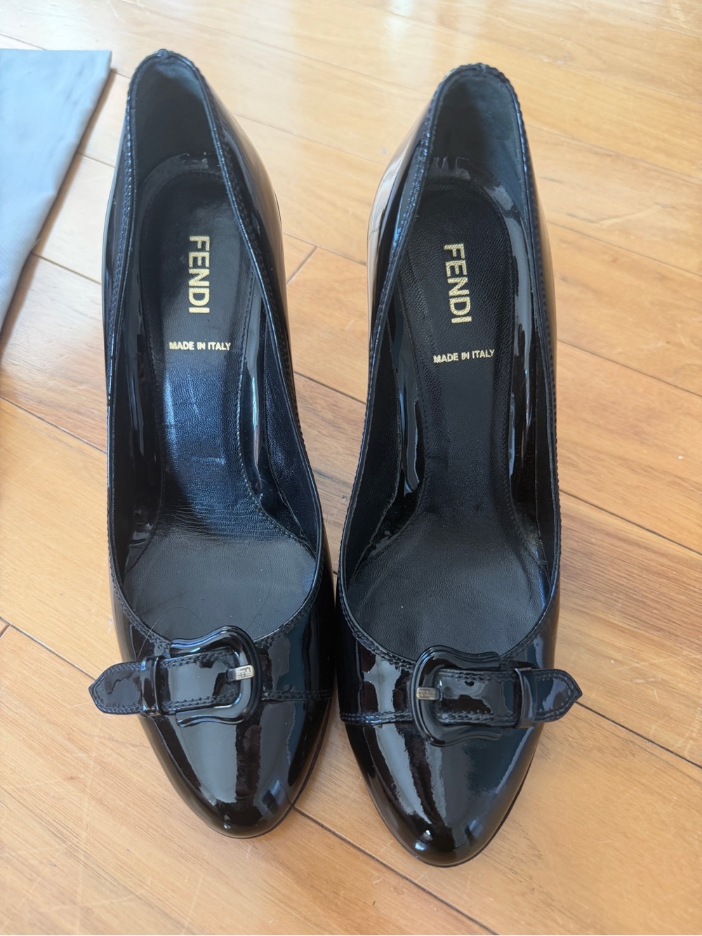 Fendi Black Patent Leather Buckle Pointed-Toe Pumps